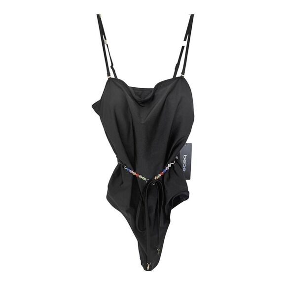 bebe Other - NWT Bebe Black One Piece Swimsuit Multicolor Gemstone Crystal Belt Size M